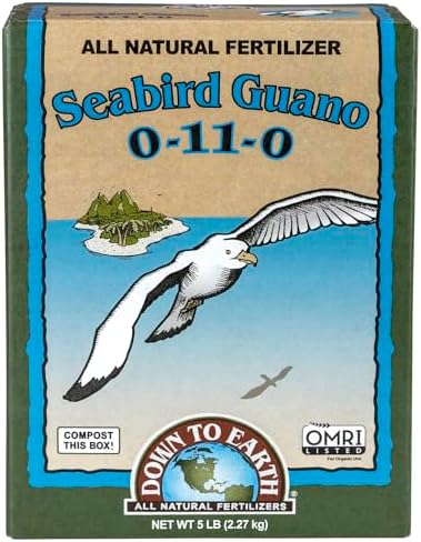 Down To Earth All Natural Fertilizers Organic Seabird Guano - 0-11-0, 5 lb | High Phosphorus Plant Food for Buds, Blooms, Flowers, Vegetable Gardens