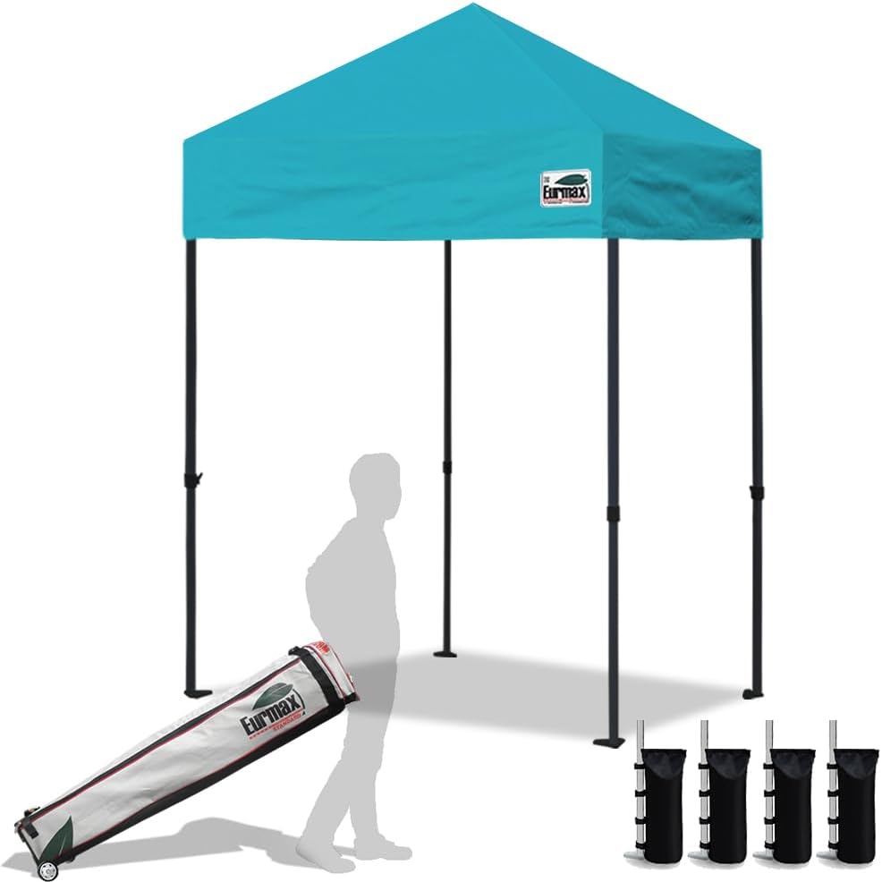 Eurmax USA 10x10ft Pop Up Canopy,Commercial Instant Tent for Outdoor Events,Patented No-Tip Rolling Storage Bag with 4 Sandbags,UV & Water Resistant,Heavy Duty Portable Shelter Gazebo,Black
