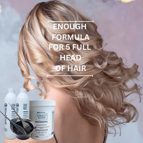 Perfect Blonde Hair Bleach Toner Lightener Powder Lightening Kit 30 Volume 800 ml Developer & Brush & Gloves - Made in Italy by Blond Forte