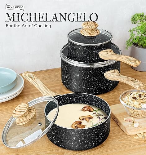 MICHELANGELO 3 Quart Saucepan with Lid, Nonstick Sauce Pan with Lid, Small Sauce Pot, Granite Coating Sauce Pan 3 Quart