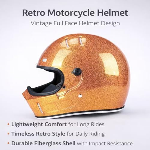 CRG Sports Retro Full Face Motorcycle Helmet, DOT Approved Fiberglass Street Bike Helmet with Clear Visor, Lightweight Cafe Racer Cruiser Motorcycle Helmet