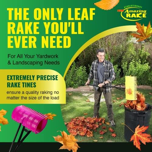 Back Saving Garden Rake ― Leaf Rakes for Gardening ― Leaf Picker Upper ― Heavy Duty Leaves Claw & Rakes Lawns Garden Tool ― Easy Leaf & Grass Grabber Without Bending Over ― Yellow
