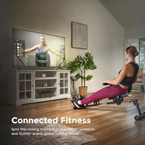 Sunny Health & Fitness Compact Hydraulic Rower with 12-Level Resistance | Full-Body Cardio, Joint-Friendly, Lightweight & Portable, Quiet & Smooth Ride, Easy-Assembly, Free SunnyFit App