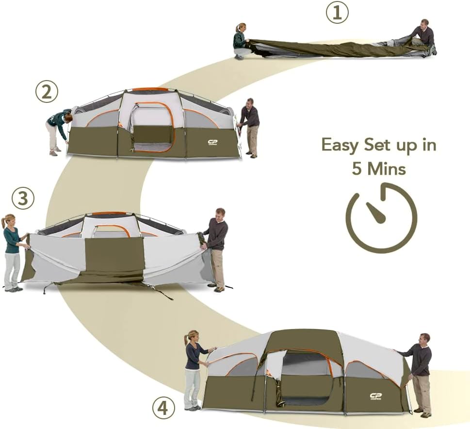 CAMPROS CP 8 Person Camping Tent, Room Divider, Rainfly, Weather Resistant