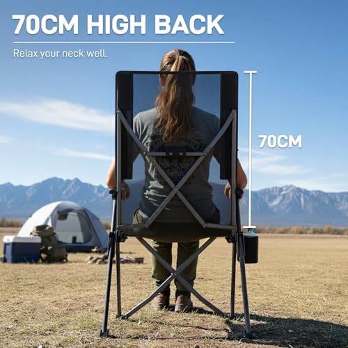 EVER ADVANCED Reclining Camping Chairs for Adult Supports 350lbs Mesh Black | Lightweight, Folding Recliner with Adjustable Back