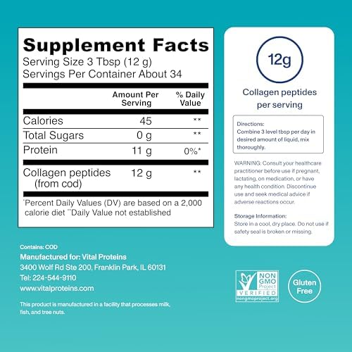 Vital Proteins Marine Collagen, Unflavored Stick Packs, 20 Count | Marine Collagen Peptides, Supports Hair Skin Nails & Joints, 10g Per Packet, Travel-Friendly Stick Packs, 20 Servings