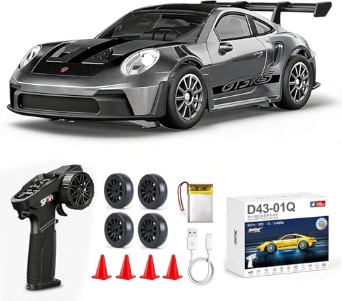 ARRIS 1/43 911 RC Drift Car 4WD with Gyro Full Proportional RTR | Alloy Body, 20KM/H Speed, Extra Drift Tires, Silent Bearings, LED Lighting