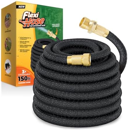 Flexi Hose Lightweight Expandable Garden Hose, 50FT - Retractable Garden Hose, Water Hose - No-Kink Flexibility, 3/4 Inch Solid Brass Fittings and Double Latex Core