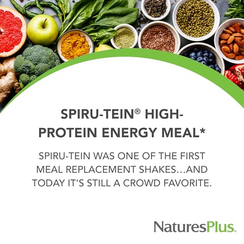 NaturesPlus SPIRU-TEIN, Strawberry - 1.2 lb - Plant-Based Protein Shake - Non-GMO, Vegetarian, Gluten Free - 16 Servings