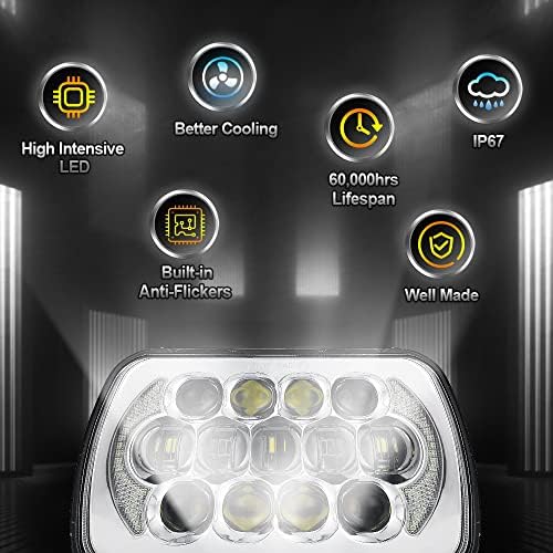 SPL DOT Approved 105W Brightest Black 5x7 7x6 Projector Led Headlights Anti-glare Hi/Low Sealed Beam H6054 H5054 with DRL Compatible with Jeep Wrangler YJ Cherokee XJ Ford Chevy GMC Toyota etc