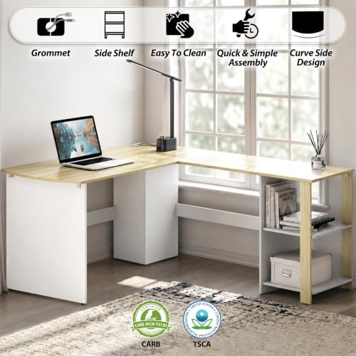 SHW 51 x 51 L-Shaped Home Office Wood Corner Desk with Storage, Espresso | Integrated Book Shelves