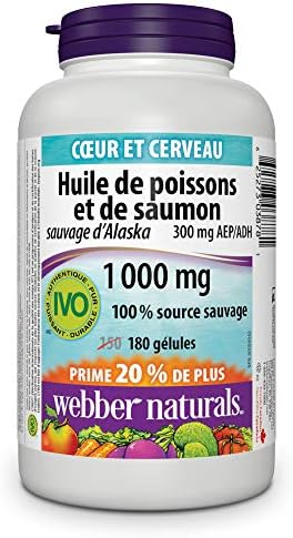 Webber Naturals Wild Salmon & Fish Oil 1000 mg (EPA 180 DHA 120) Bonus Size 150+30 Softgels