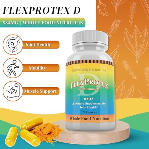 Daily Health, Flexprotex D 884mg Joint Muscle Support 120 Capsules Natural Herbal Turmeric Chondroitin Glucosamine Yucca Boswellia Hyaluronic Acid Ashwagandha D3 Magnesium (1 Month Supply)