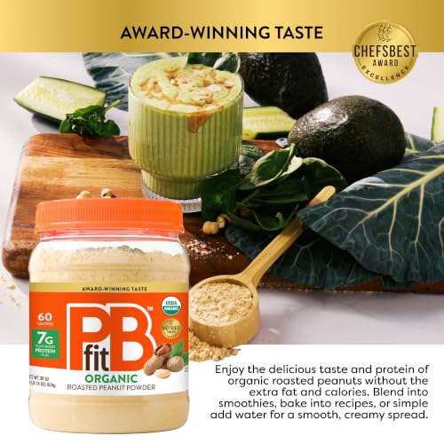 PBfit 30 Ounce Organic Peanut Butter Powder, Powdered Peanut Spread from Real Roasted Pressed Peanuts, 7g of Protein 7% DV, Gluten-Free, 60 calories, 87% less fat (Pack of 1)