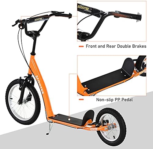 Aosom Youth Scooter Kids 5+ Adjustable Handlebar 16" Front 12" Rear