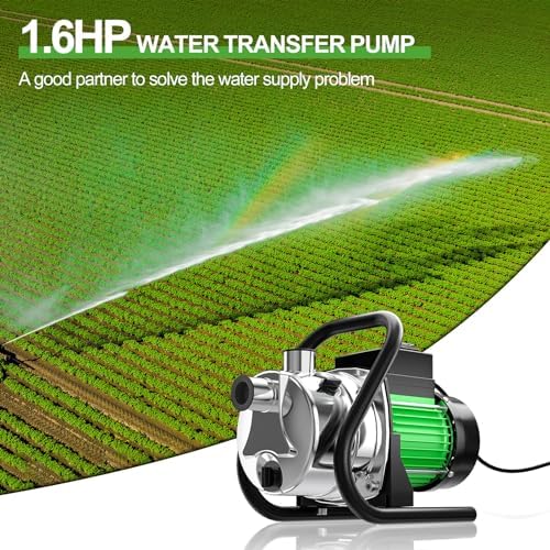 Water Transfer Pump 110V Shallow Well Pump 1.6HP Electric Portable Garden Pressure Booster Pumps for Sprinkler Irrigation Lawn with Adapters, Green