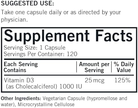 Vitamin D-3 1000 IU - Hypoallergenic, 120 capsules