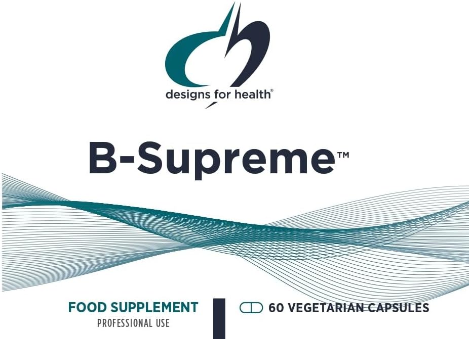 Designs for Health Vitamin B Supreme - B Complex Vitamins for Metabolism, Energy Support + Heart Health - Folate, Vitamin B12, Niacin, Biotin, Vitamin B6 + Thiamine B1 Supplement (60 Vegan Capsules)