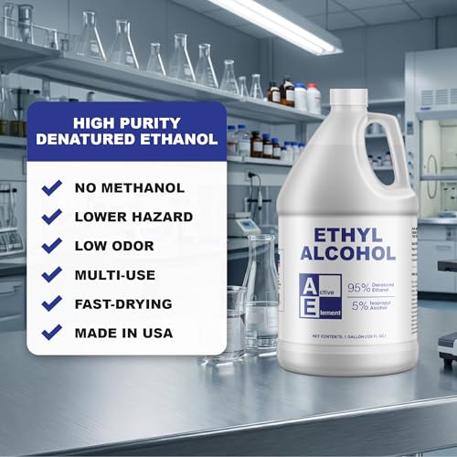 Ethyl Alcohol (Ethanol) 95% Denatured – 1 Gallon – High Purity Multi-Use Solvent – Lab, Electronics