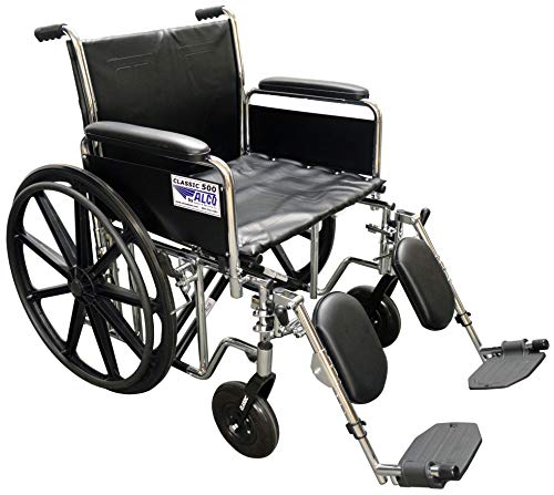 ALCO 22" Heavy Duty Chrome Wheelchair (500 lb. Weight Capacity) with Removable Full Arms