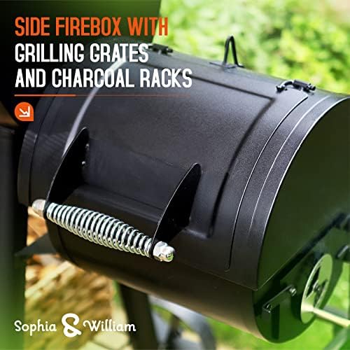 Sophia & William Vertical Offset Charcoal Smoker 961 SQ.IN. Cooking Area | Extra Large Heavy-Duty Outdoor BBQ Gill Offset Smoker with Warming Tray, Push-out Ash Tray for Outdoor Cooking, Black