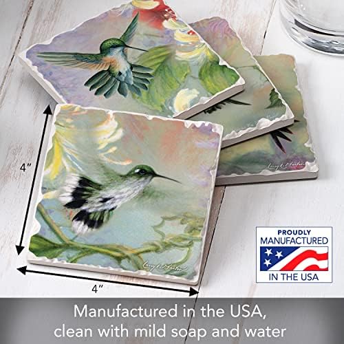 Thirstystone Hummingbirds 4 Pack Tumbled Tile Stone Coasters | 4" Square, Protective Cork Backing, Manufactured in the USA, Absorbent