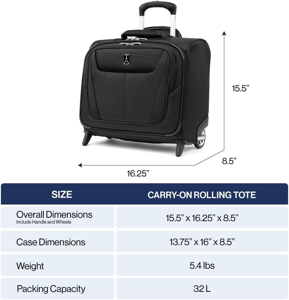 Travelpro Maxlite 5 Softside Rolling Underseat Tote, Black, 14-Inch