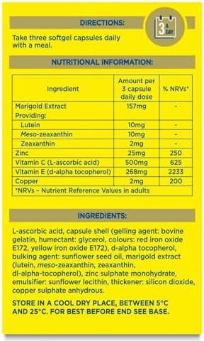 Macu Shield Gold Food Supplement - Pack of 90 Capsules | Helps support normal vision, Zeaxanthin and meso-zeaxanthin, Zinc