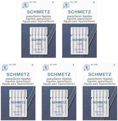 SCHMETZ Jean & Denim Sewing Machine Needles - Precision Needles for Heavy Fabric, Size 110/18, 5-Needle Cards, Pack of 1