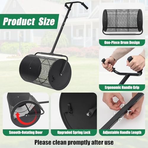 Peat Moss Spreader, 24 Inch Compost Spreader 21"-32" Height Adjustable Handle Top Soil Sand Manure Mulch Top Dressing Lawn and Garden Spreader