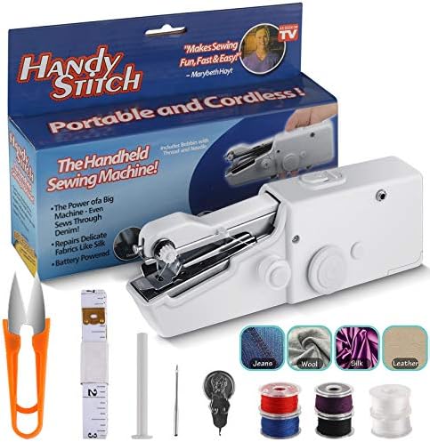 Blizzow Handheld Sewing Machine, Mini Portable Sewing Machine, Electric Household Quick Repairing Tool with Measure Tape for Fabric, Kids Cloth