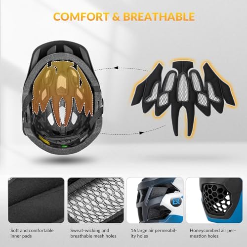 ROCKBROS Kids Full Face Bike Helmet Lightweight Detachable MTB Helmet