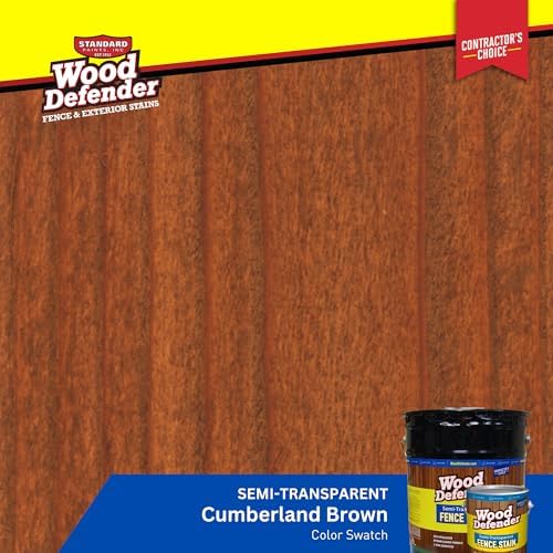 Wood Defender Semi-Transparent Fence Stain and Seal Cumberland Brown 1-Gallon | Oil-Based Exterior Fence Coating| Long-Lasting Color Protection for