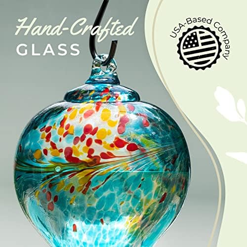 Hummingbird Feeder by Grateful Gnome - Large Hand Blown Stained Glass Feeder for Garden, Patio, Outdoors, Window with Accessories S-Hook, Ant Moat