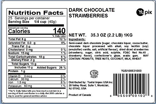 Yupik Dark Chocolate Covered Strawberries, 60% Cacao, 2.2 lb (35.2 oz), Kosher, Dried Strawberries Dipped in Rich Dark Chocolate, Chewy & Smooth Candy, Sweet Snacks