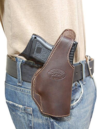 New Barsony Brown Leather OWB Belt Clip Holster for Compact, Sub Compact 9mm 40 45