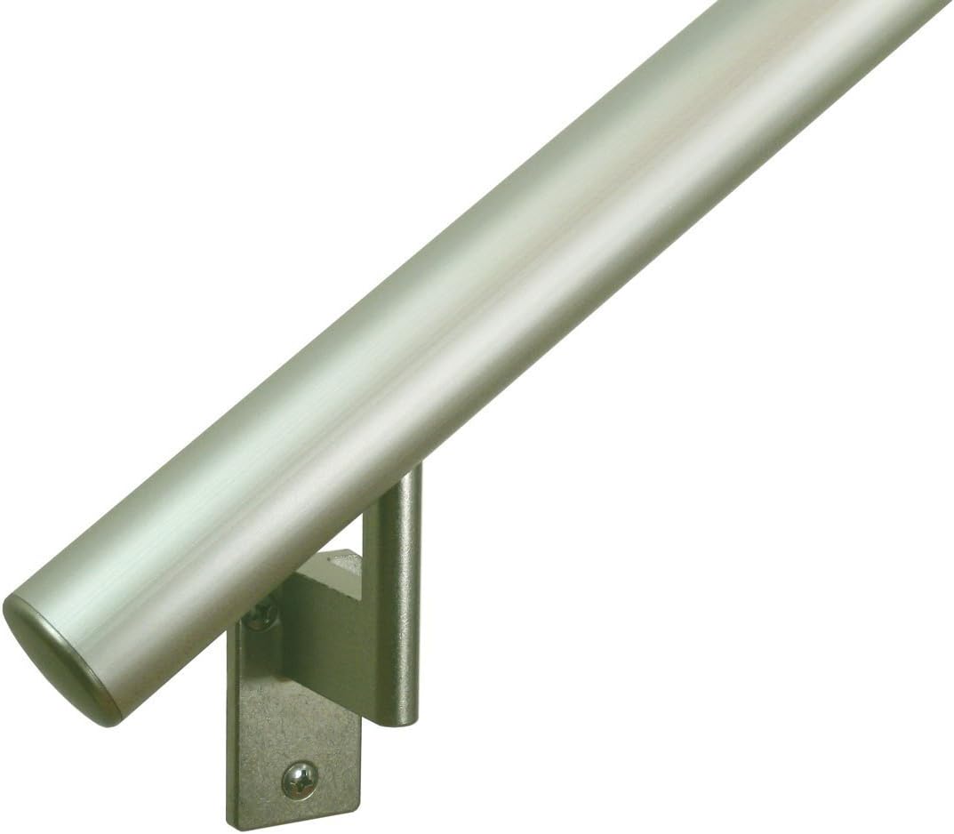 Promenaid Silver 3ft Flush Handrail Kit - Complete Indoor/Outdoor Stair Handrail - Modern 1.6" Round Satin-Anodized Aluminum Railing with 2 Silver