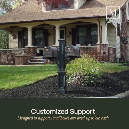 Mayne Newport Plus Double Mailbox Post for 2 Mailboxes, Black | Holds 2 post-mount mailboxes, Weather & fade resistant, All season, 15-year warranty