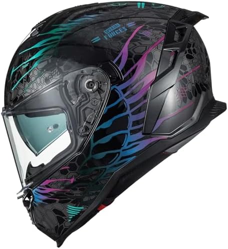 ILM Motorcycle Helmets DOT ECE Dual Visor Street Racing Helmet Full Face Powersports Cascos for Men Women Model MF567(Cobra Camaleon Gold, L)
