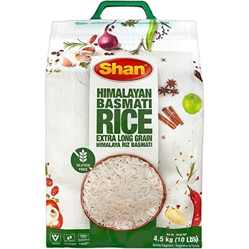 Shan Premium Quality Kernel Basmati Rice 10 Lbs Bag - Extra Long Aged Aromatic - NET WT 10 lbs (Packaging may Vary)
