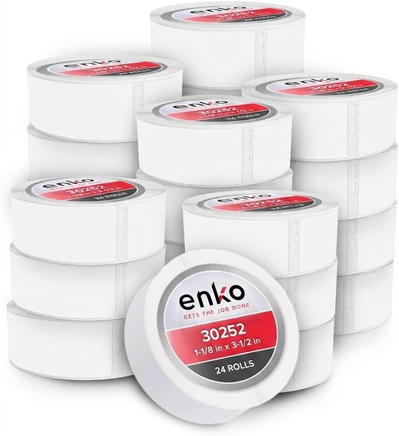 enKo 30252 12 Rolls | 4200 Address and Shipping Labels (1-1/8 x 3-1/2 in) | Water resistant Direct Thermal Return Address and Barcode Labels Compatible with Dymo LabelWriter 450 Turbo and 4XL Printers