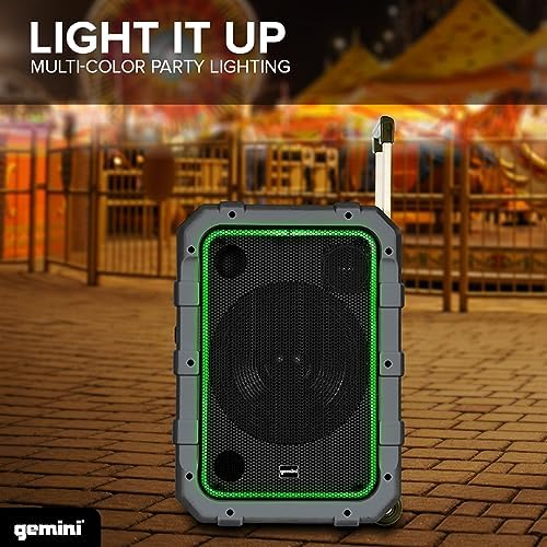 Gemini Portable Party Speaker with Wheels, LED & Mic, Gray (MPA-2400)