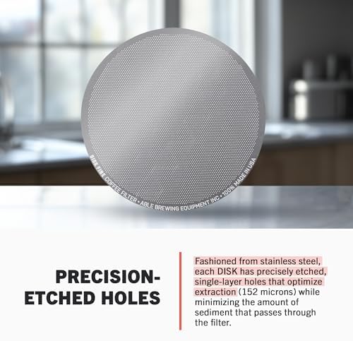 Able - DISK Stainless Steel Coffee Filter, AeroPress Coffee Maker-Compatible, AeroPress Accessories for Home & Cafes, 2.45” Reusable Coffee Filters (254-Micron Standard + 152-Micron Fine), Pack of 2