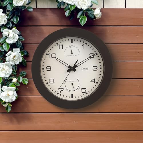 Equity by La Crosse 10 Inch in/Out Brown Wall Clock with Thermometer and Hygrometer (29005)