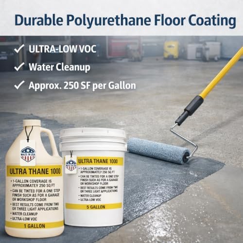 Ultra Thane 1000 Single Component Polyurethane Concrete Floor Sealer –UV & Stain-Resistant Aliphatic Urethane – Clear Protective Finish for Concrete, Overlays & Microtoppings - 5 Gallon