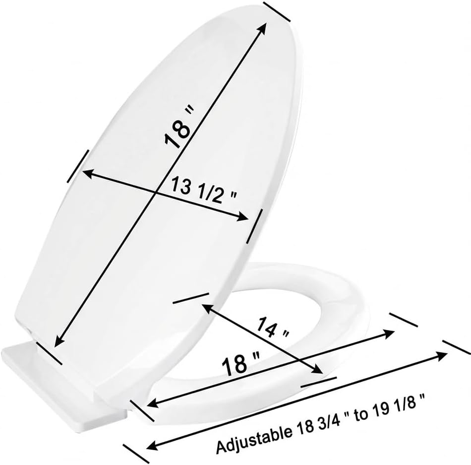 Renovators Supply Manufacturing Plastic Soft Close Toilet Seat Elongated Quiet-Close Lid, Contoured Seat, Easy to Install and Clean, Grip-Tight Bumpers with Adjustable Mounting Hardware, Black