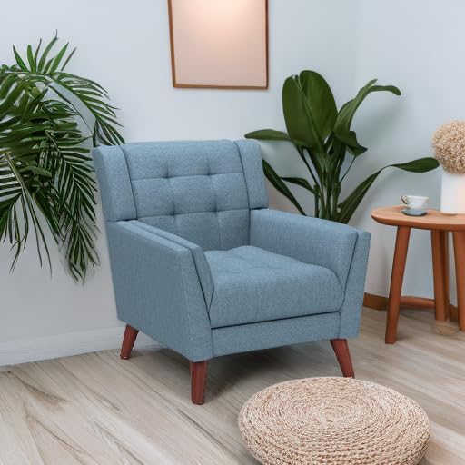 Christopher Knight Home Alisa Mid Century Modern Fabric Arm Chair, Blue and Walnut