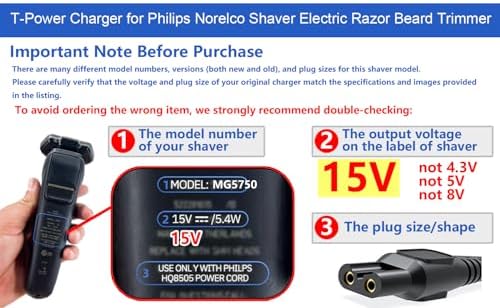 T POWER 15V Charger for Philips One Blade QP2630 QP6510 QP6520 Norelco QG3200 QG3320 QG3300 Series All-in-One 7900 Philips Shaver QT4070 QG3380