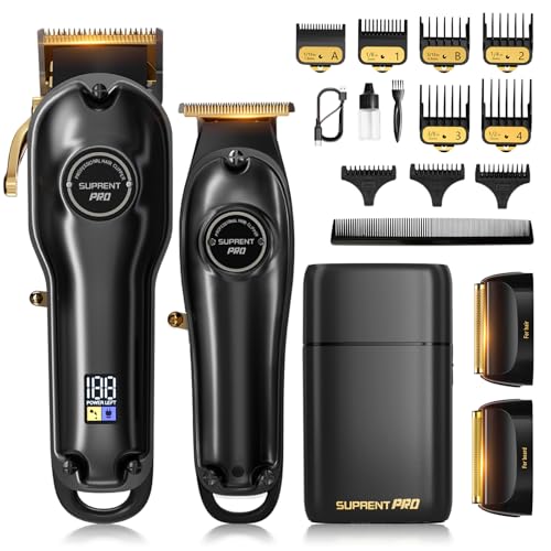 SUPRENT® PRO Professional Hair Clippers for Men- Hair Cutting Kit & Zero Gap T-Blade Trimmer Combo- Cordless Barber Clipper Set with LED Display
