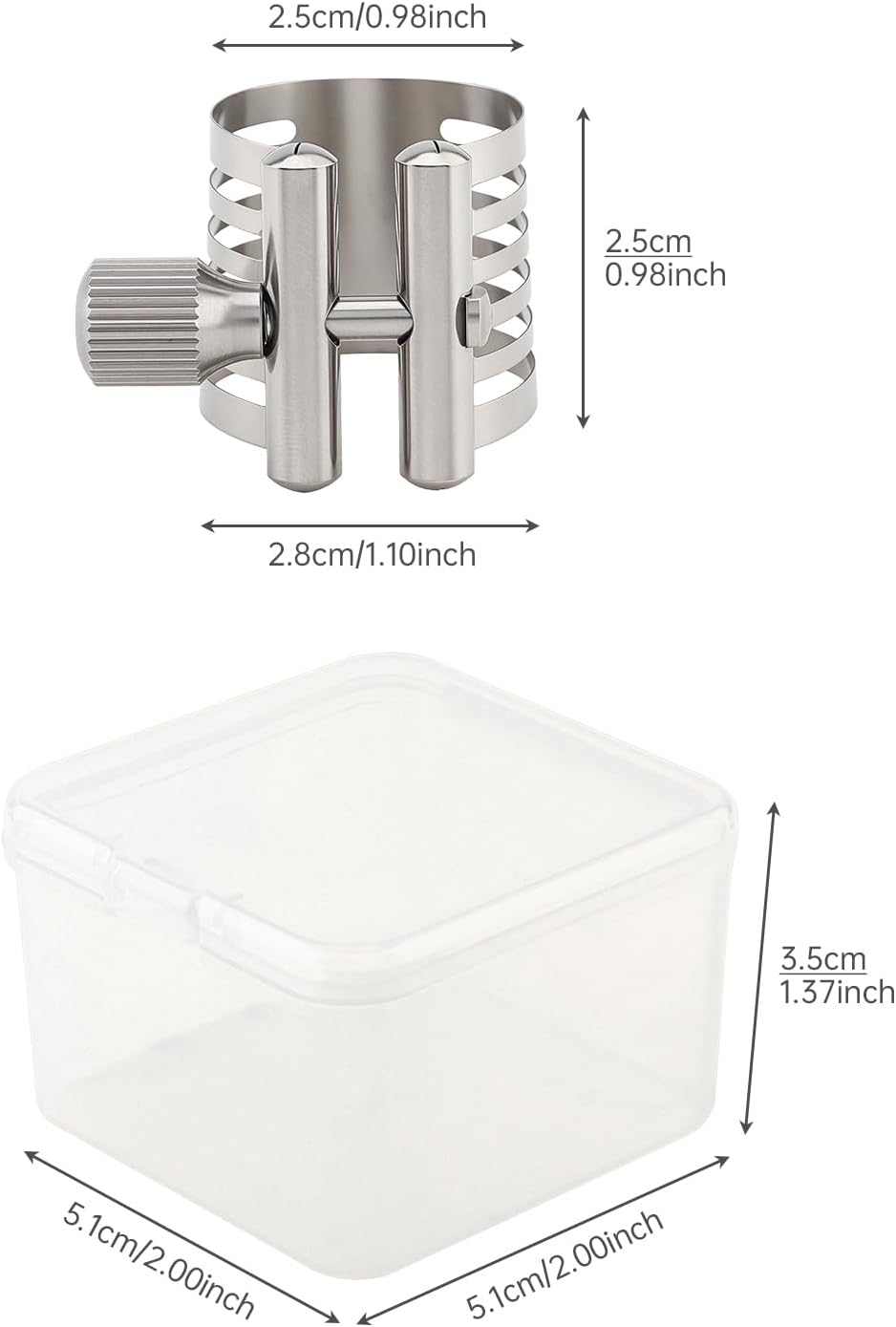 Alto Saxophone Mouthpiece Ligature Sax Ligature, Silver, Stainless Steel with Plastic Box for Alto Saxophone Ebonite Mouthpieces